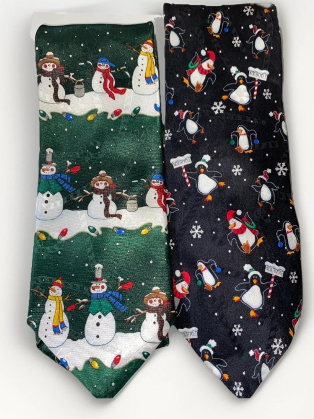 Hallmark Green Snowman & Black Penguin Novelty Ties